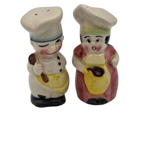 Vintage‎ Ceramic Chef Salt & Pepper Shakers Hand Painted Pair Winking Cook Set